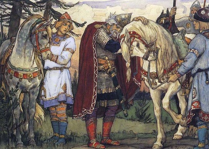 Один из первых известных русских князей носил имя скандинавского происхождения: Олег. Рисунок Васнецова.